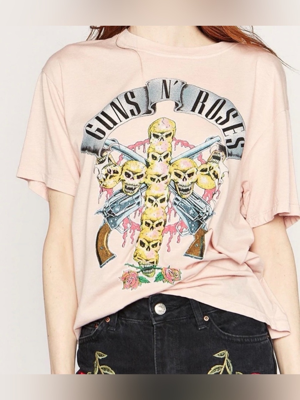 Daydreamer x Revolve Guns & Roses Pink Band Tee Small $90